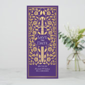 紫の中世の剣は日付を保存招待状 招待状 (スタンド正面)