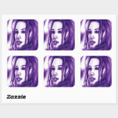 紫の人々の女性の肖像画 オリジナルアート スクエアシール (シート)