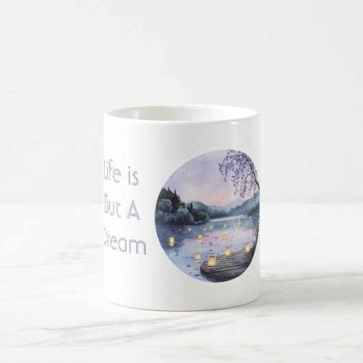 紫の人生は夢 水に浮かぶランタン コーヒーマグカップ (中央)