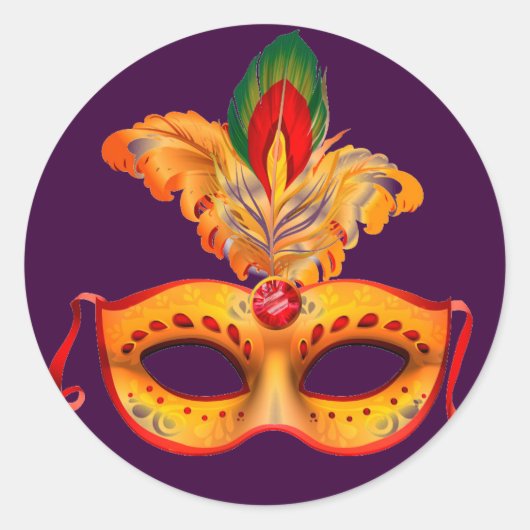 紫の仮装王室のマスクmardi gras ラウンドシール (正面)