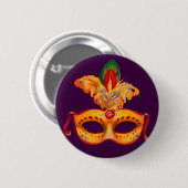 紫の仮装王室のマスクmardi gras 缶バッジ (正面&裏面)