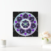 紫の傘とハート.7 スクエア壁時計 (ホーム)