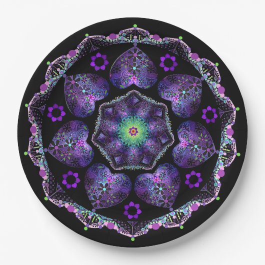 紫の傘とハート.7 ペーパープレート (正面)