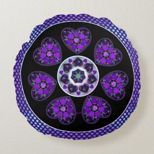 紫の傘とハート.7 ラウンドクッション (正面)