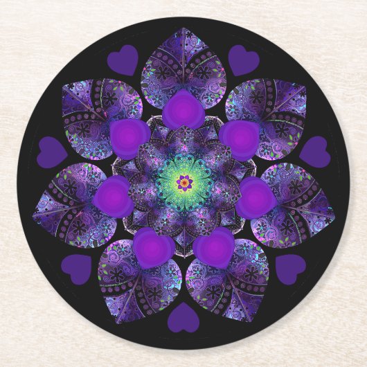 紫の傘とハート.7 ラウンドペーパーコースター (正面)