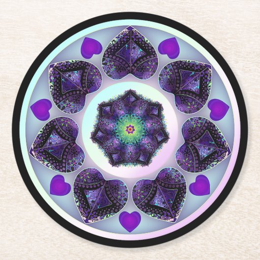 紫の傘とハート.7 ラウンドペーパーコースター (正面)