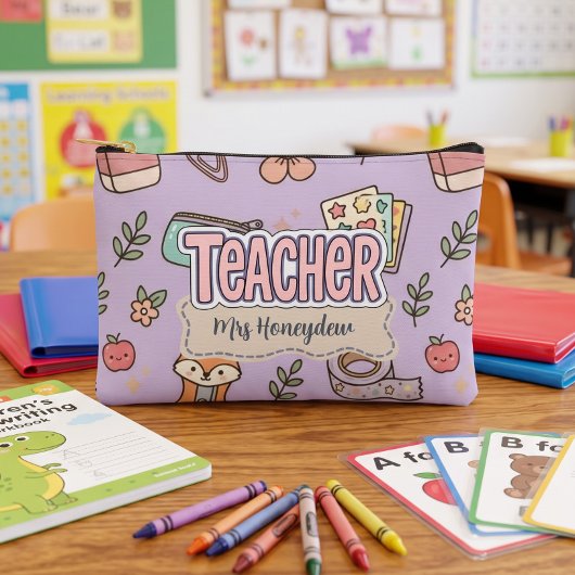 紫の先生への感謝を表す学校用品 アクセサリーポーチ