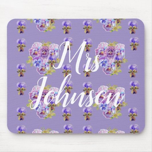 紫の先生名フローラコンピュータマウスマットパッド マウスパッド (正面)