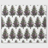紫の光のある松の緑のクリスマスツリー ラッピングペーパー (フラット)