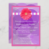 紫の円(ピンクのデイジー – ベビーシャワー招待状付) 招待状 (正面/裏面)