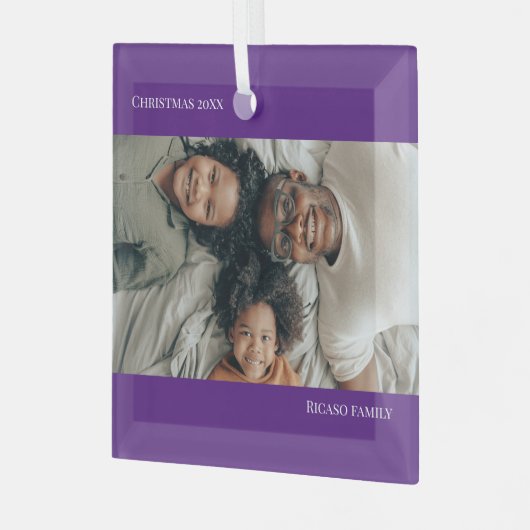 紫の写真パーソナライズされたのクリスマス ガラスオーナメント (正面左)