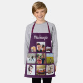 紫の写真パーソナライズされたコラージスクリプト名 エプロン (着用した状態)