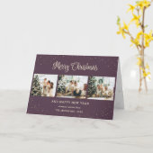 紫の写真モダンコラージュのメリークリスマスカード カード (黄色い花)