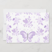 紫の写真モダンフローラ蝶の最初の誕生日 招待状 (裏面)