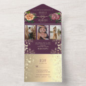 紫の写真結婚の オールインワン招待状 (内側)