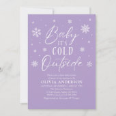 紫の冬のベビー外の赤ちゃんシャワーは寒い 招待状 (正面)