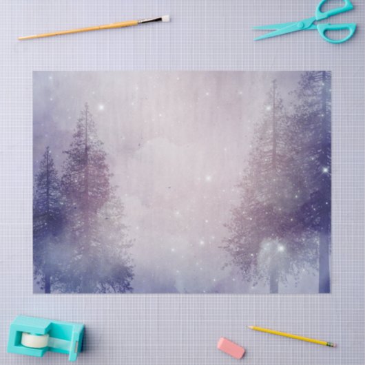 紫の冬の松の木の森のデコページ 薄葉紙 (クラフト)