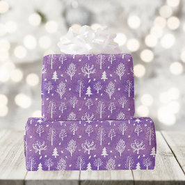 紫の冬の森パターン ラッピングペーパー