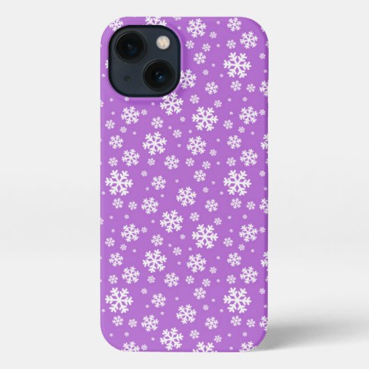 紫の冬の模様に白い雪の結晶 iPhoneケース (裏面)