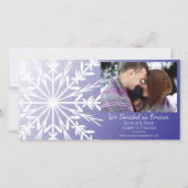 紫の冬の結婚式の白いスノーフレーク セーブザデート (正面)