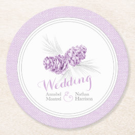 紫の冬結婚松のコーン紙コースター ラウンドペーパーコースター
