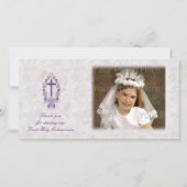 紫の十字宗教的感謝の意フォトカード サンキューカード (正面)