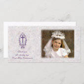 紫の十字宗教的感謝の意フォトカード サンキューカード (正面/裏面)