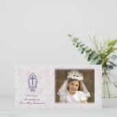 紫の十字宗教的感謝の意フォトカード サンキューカード (スタンド正面)