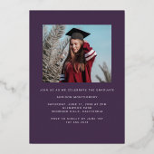 紫の卒業表明のフォイル・フレーム 箔招待状 (裏面)