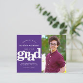 紫の卒業計画の変更のはっきりしたタイポグラフィ インビテーションポストカード (スタンド正面)