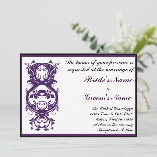 紫の印刷可能結婚式招待状 招待状 (スタンド正面)