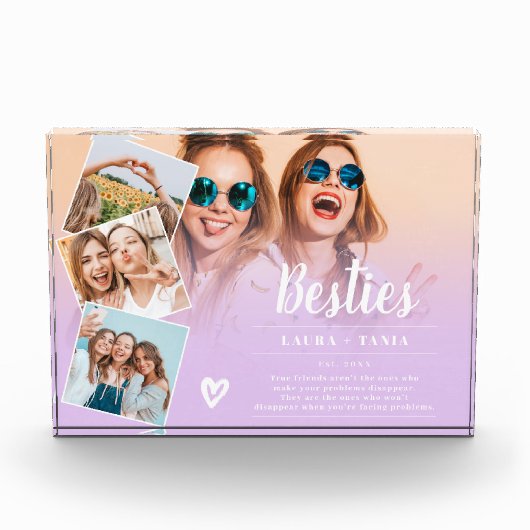 紫の友最高の達は4枚の写真のコラージグリッドをスクリプト フォトブロック (正面)