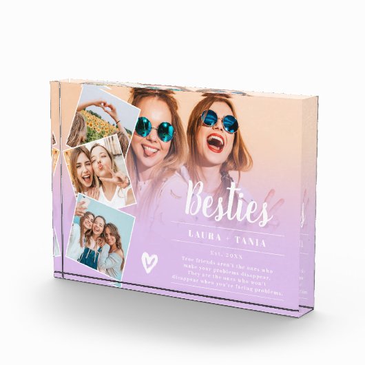 紫の友最高の達は4枚の写真のコラージグリッドをスクリプト フォトブロック (右)