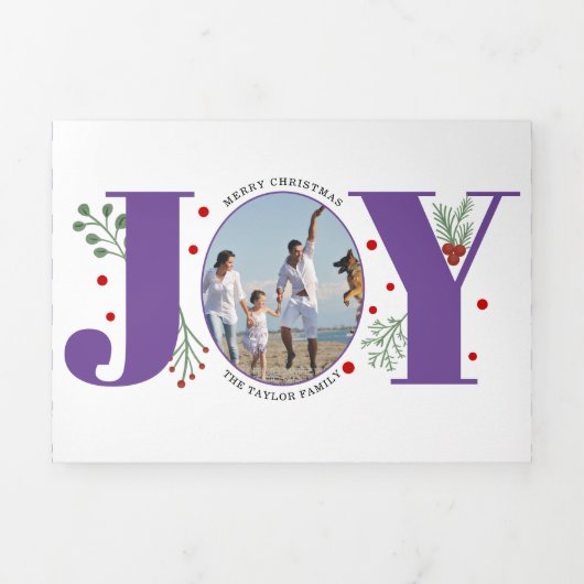 紫の喜びと果実クリスマスの休日の写真 三つ折りクリスマスカード (カバー)
