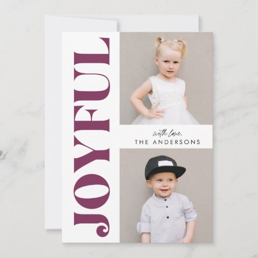 紫の喜びモダンのクリスマス4写真 シーズンカード (正面)