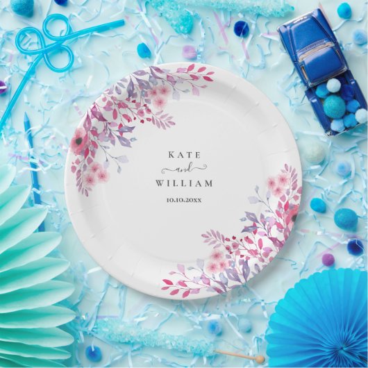 紫の国ワイルドフラワーフローラ水色 ペーパープレート (パーティー)