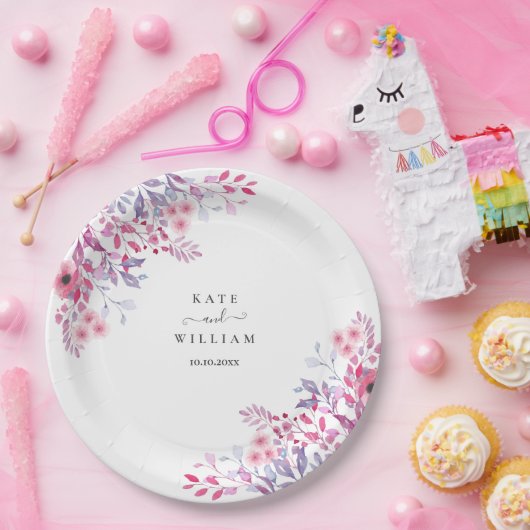 紫の国ワイルドフラワーフローラ水色 ペーパープレート (パーティー)