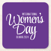 紫の国際的台本の女性デー3月8日 スクエアペーパーコースター (正面)