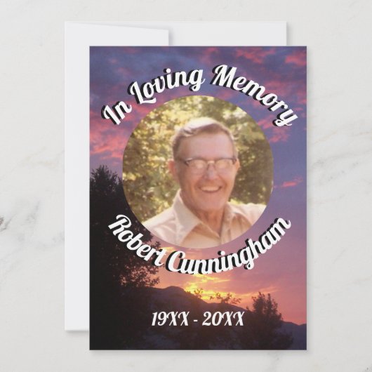 紫の夕日と木の写真を愛の記憶 招待状 (正面)