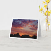 紫の夕日風景 カード (黄色い花)