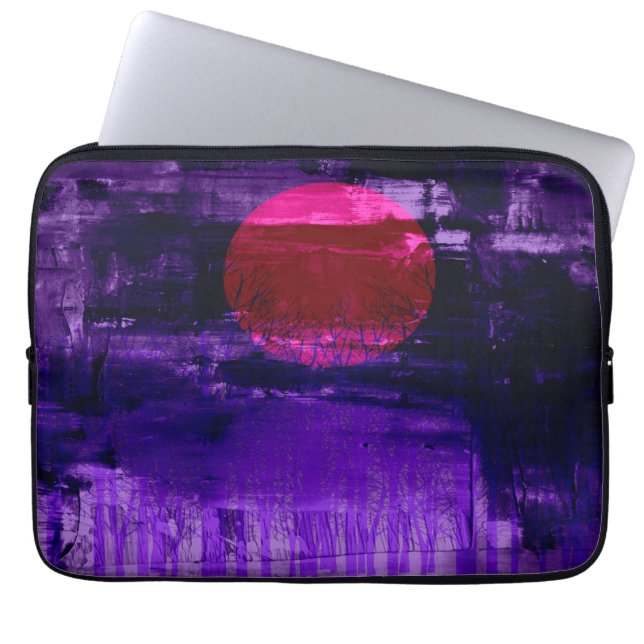 紫の夕日 |抽象芸術絵画の3 ラップトップスリーブ (正面)