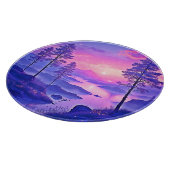 紫の夕焼け風景アート カッティングボード (角)