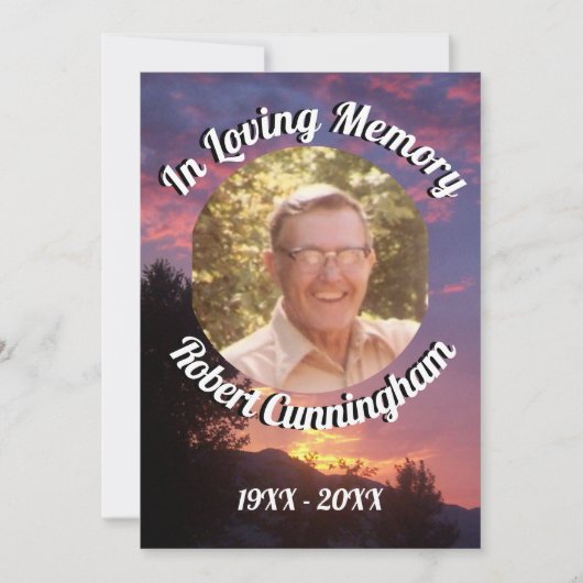 紫の夕陽と木々の写真　愛する記憶 招待状 (正面)