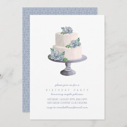 紫の多肉性お誕生日ケーキ 招待状 (正面/裏面)