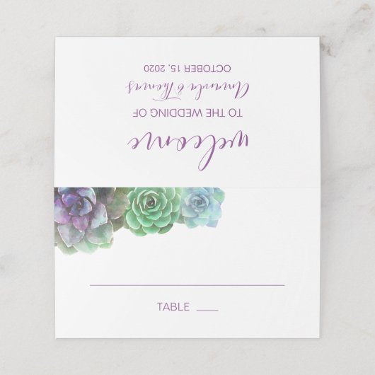 紫の多肉類フローラ結婚座席表 プレイスカード (外部開封)