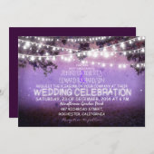 紫の夜と庭のライト素朴結婚な 招待状 (正面/裏面)