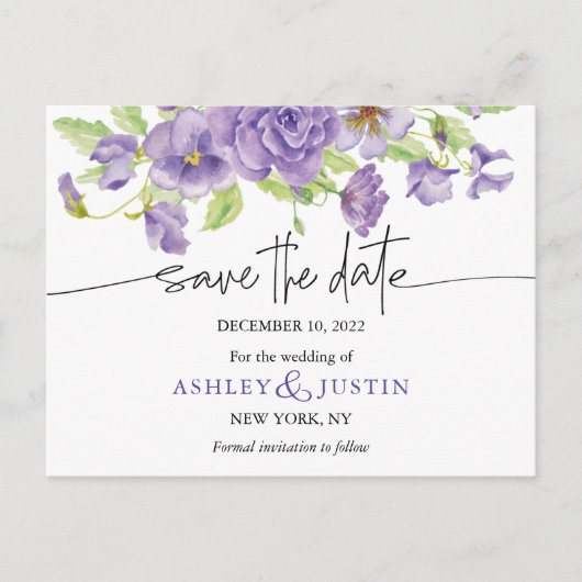 紫の夢のスタイリッシュ花模様 案内ポストカード (正面)