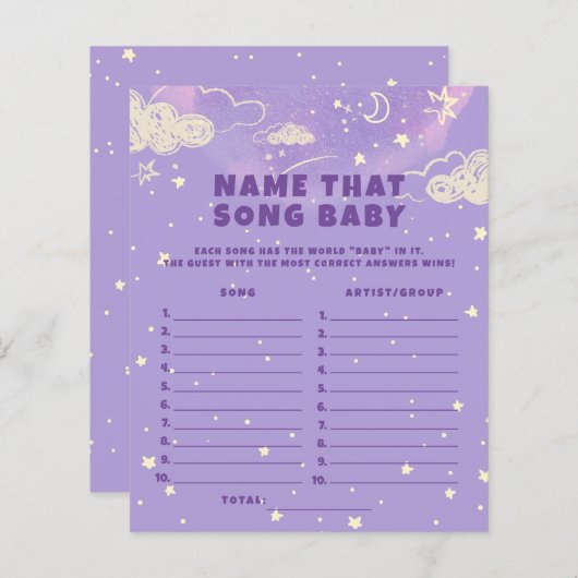 紫の夢の名前その歌の赤ちゃんシャワーのゲーム (正面/裏面)