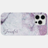 紫の大理石とグリッター印刷テクスチャ Case-Mate iPhoneケース (裏面 (横))