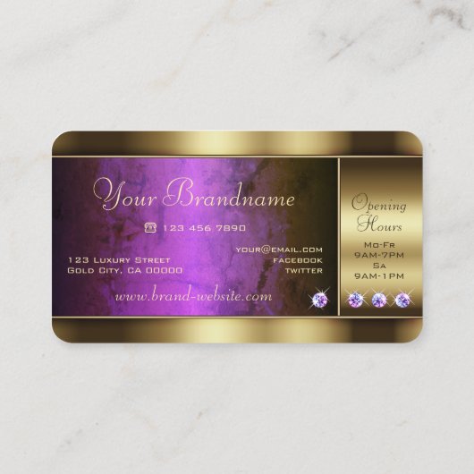 紫の大理石とダイヤモンドを使用した人目を引く金ゴールド 名刺 (裏面)